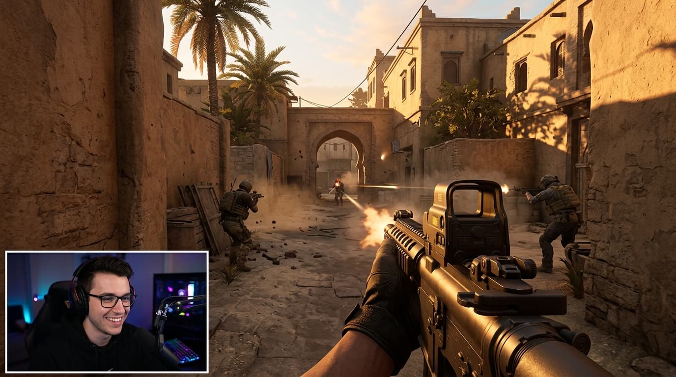 Live game stream gameplay with facecam overlay